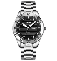 Чоловічий класичний годинник Skmei 9293SIBK Silver-Black зі сріблястим браслетом та мінеральним склом
