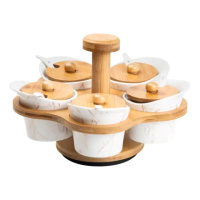 Набор для сыпучих продуктов 5 банок по 120 на бамбуковой подставке белый HP1225