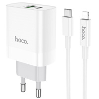 Зарядний пристрій HOCO C80A Rapido PD20W+QC3.0 Type-C + USB + Type-C to Lightning cable (Білий) - купити в SmartEra.ua