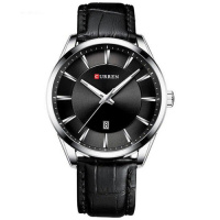 Чоловічий наручний годинник Curren 8365 Silver-Black зі сріблястим корпусом та шкіряним ремінцем