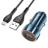 Набор АЗУ 12-24V HOCO Z46 + кабель MicroUSB, 1xUSB, 18W, кабель 1м, Blue, Box