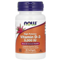 Вітамін D3, 5000 МО, високої ефективності, Vitamin D-3, High Potency, Now Foods, 30 гелевих капсул