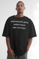 Чорна літня легка чоловіча оверсайз футболка з принтом