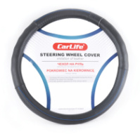 Чохол на кермо Carlife 35-37 см зі штучної шкіри, чорний із синьою ниткою