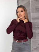 Базовий жіночий лонгслів з драпіруванням «Sweet» | Норма і батал Бордовий, 50-52