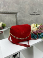 Червоний — натуральний замш — молодіжний мініатюрний клатч із ланцюжком (0377-1)