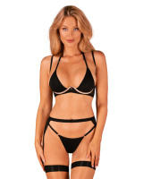 Комплект белья Obsessive Selinne 3-pcs set XS/S Black, бюстгальтер, стринги пояс для чулок