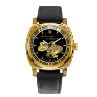 Жіночий механічний годинник Awarder 021-3D Де би не була Gold-Black-Black Leather з автопідзаводом