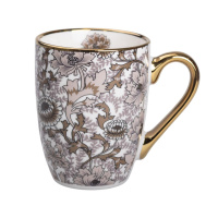 Фарфоровая чашка 400 мл с золотым ободком и золотой ручкой Коричневая RX-N240665BR