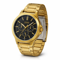 Чоловічий годинник Casio MTP-V300G-1A в золотистому кольорі з багатофункціональним циферблатом та браслетом