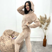 Махровий жіночий костюм-піжама «Palmira» оптом | Батал | Розпродаж моделі Бежевий, 54-56