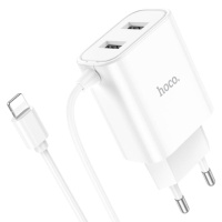 Сетевое зарядное устройство Hoco C103A 2 USB белое с кабелем Lightning