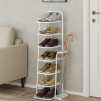 Полка-стеллаж для обуви, в прихожую на 7 пар обуви с подставкой для зонтов и аксессуаров,металлический, белый