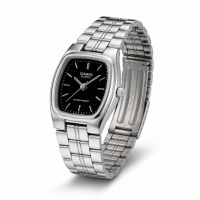 Жіночий годинник Casio LTP-1169D-1A — класична модель зі сріблястим браслетом та чорним циферблатом
