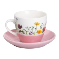 Фарфоровая чашка с блюдцем 250 мл с цветами Розовая RX-N24723P