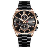 Чоловічий годинник Curren 8475 Rose Gold-Black з хронографом та календарем