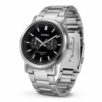 Чоловічий годинник Casio MTP-E335D-1E — Класична модель з нержавіючої сталі, чорним циферблатом та датою