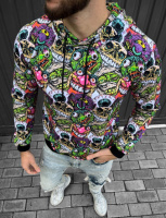 Чоловічий різнокольоровий принтований худі з капюшоном