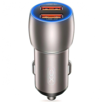 Автомобильное зарядное устройство XO CC52 QC 3.0 36W/2USB 12/24V быстрая зарядка Серый