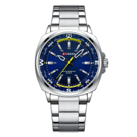 Чоловічий класичний годинник Curren 8455 Silver-Blue зі сріблястим браслетом та синім циферблатом