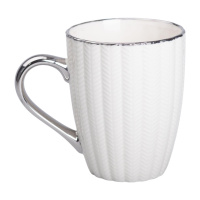 Чашка фарфоровая 400 (мл) с серебристым ободком и ручкой для чая Бежевая RX-N231315BE