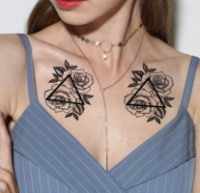 Временное тату водостойкое 3D большое Цветы в треугольнике BK-021 18х8.5 см