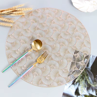Сервировочная салфетка под горячее круглая 38х38 см, коврик сервировочный золотистый набор 2 шт