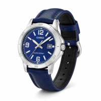 Жіночий годинник Casio LTP-V004L-2B з синім шкіряним ремінцем та індикацією дати