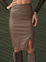 Спідниця з екошкіри до коліна «Dakota» оптом | Батал Мокко, 52
