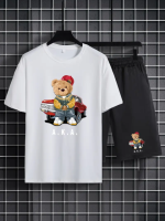 Трендовий чорно-білий чоловічий літній спортивний костюм-двійка з яскравим дизайном