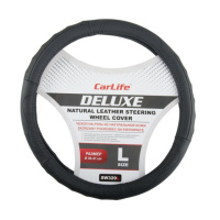 Чохол на кермо Carlife 39-41 см шкіряний Delux, чорний SW329L