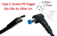Кабель-переходник триггер PD 18-20v Type-C (max 5a, 100w) на 5.5x1.7mm 1m з USB Type-C (male) Power Delivery PD тригер (A class) 1 день гар.