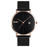 Чоловічий класичний годинник Skmei 9183RGBK Black-Rose Gold з металевим браслетом та календарем
