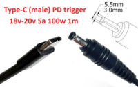 Кабель-переходник триггер PD 18-20v Type-C (max 5a, 100w) на 5.5x3.0 or 5.0x3.0mm (+pin) 1m з USB Type-C (male) Power Delivery PD тригер (A class) 1