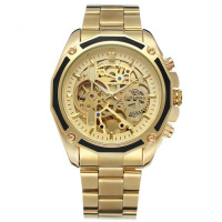 Чоловічий механічний годинник Forsining 8130 All Gold Automatic з автопідзаводом та золотистим браслетом