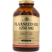 Льняное Масло, Flaxseed Oil, Solgar, 1250 мг, 250 гелевых капсул