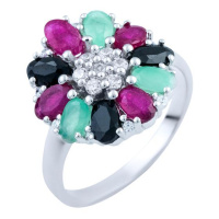 Серебряное кольцо CatalogSilver с натуральным сапфиром 3.37ct, изумрудом, рубином, вес изделия 4,02 гр (1825693) 18 размер