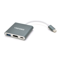 Хаб-конвертор VEGGIEG TC03 Type-C (папа) на Type-C(мама) + USB3.0(мама) + HDMI(мама), 10 см, Silver, Box