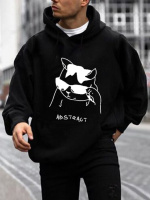 Чоловіче чорне стильне оверсайз худі з трендовим принтом
