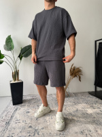 Комплект футболка шорти чоловічий стильний темно сірий літо весна