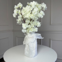 Ветка сакуры, 55 см, 5 веток (2шт/уп). Цвет: белый