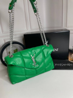 Женская Сумка Yves Saint Laurent Puffer Small Chain Bag in Quilted Lambskin зеленая с серебристым лого wb041