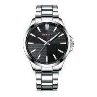 Чоловічий годинник Curren 8407 Silver-Black з металевим браслетом та мінеральним склом