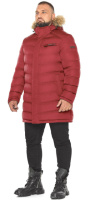 Куртка мужская зимняя удлинённая с опушкой на съёмном капюшоне - 49718 Braggart бордовый цвет