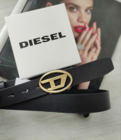 Кожаный ремень Diesel black 2.7 см пряжка бронза