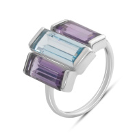 Серебряное кольцо CatalogSilver с натуральным аметистом, топазом, вес изделия 4,86 гр (2183549) 17.5 размер