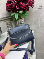 Синій — два відділення, кожне на блискавці - стильний та елегантний клатч з ланцюжком (0542)