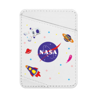 Холдер для карток WAUDOG Design з малюнком «NASA», преміум шкіра (ширина 70мм, довжина 95мм) білий