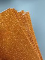 Фоамиран глиттерный с клеевой. Размер 20×30см. Цвет - оранжевый