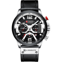 Чоловічий годинник Curren 8329 Black-Silver з хронографом та шкіряним ремінцем